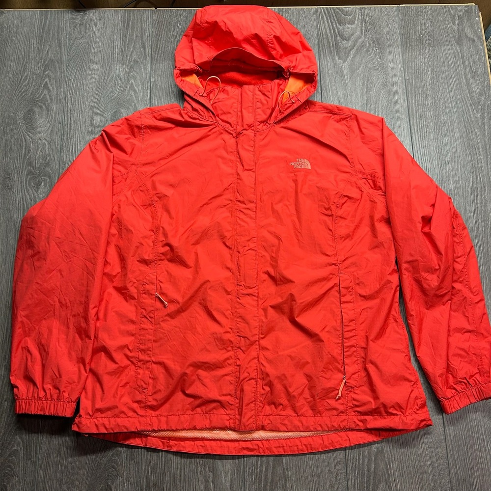 The North Face Womens 2XL HyVent Rain Jacket Red Full Zip Hooded Shell XXL